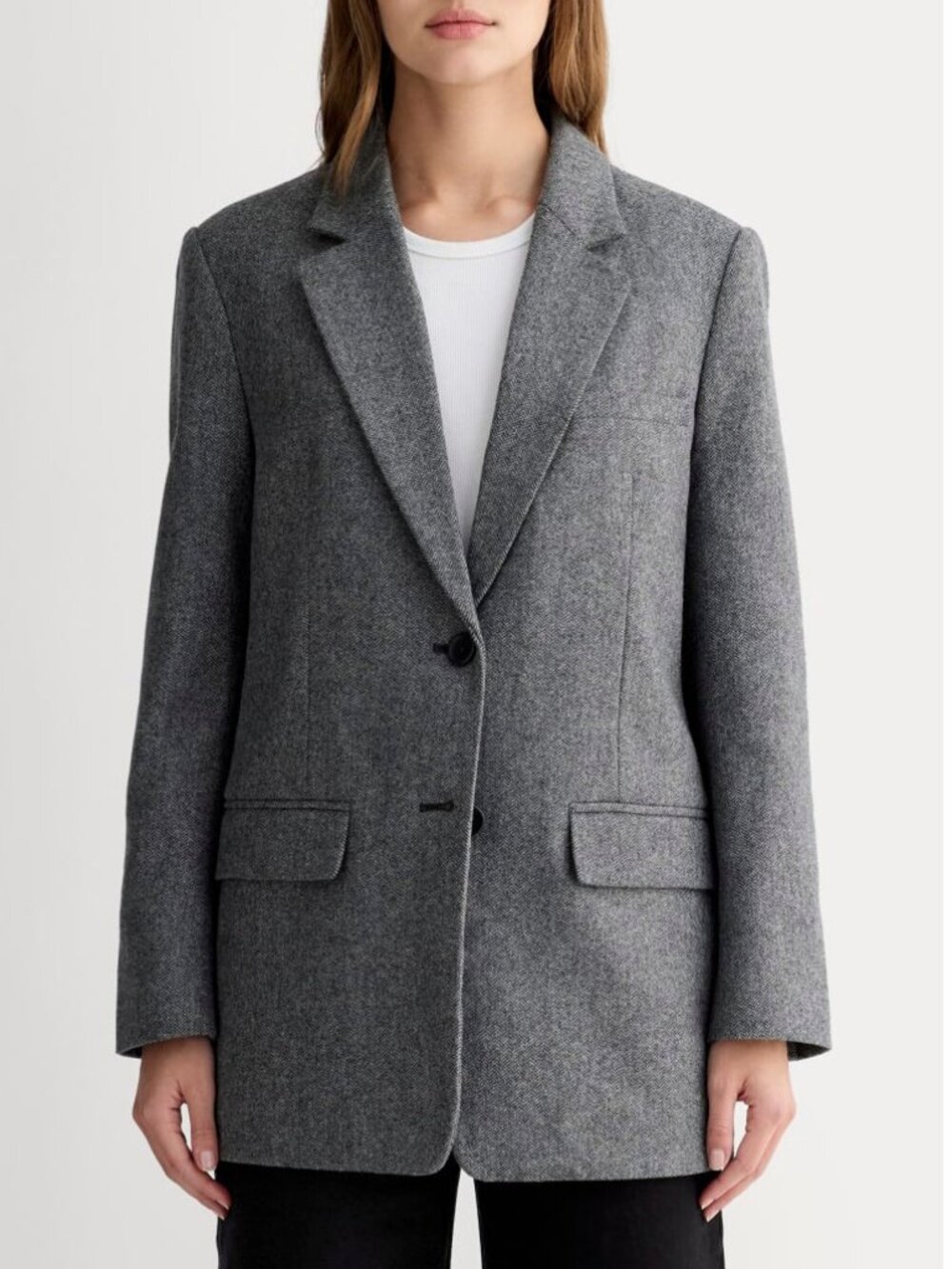 New Everlane Wool Blend Herringbone Oversized Blazer Gray 0 $160